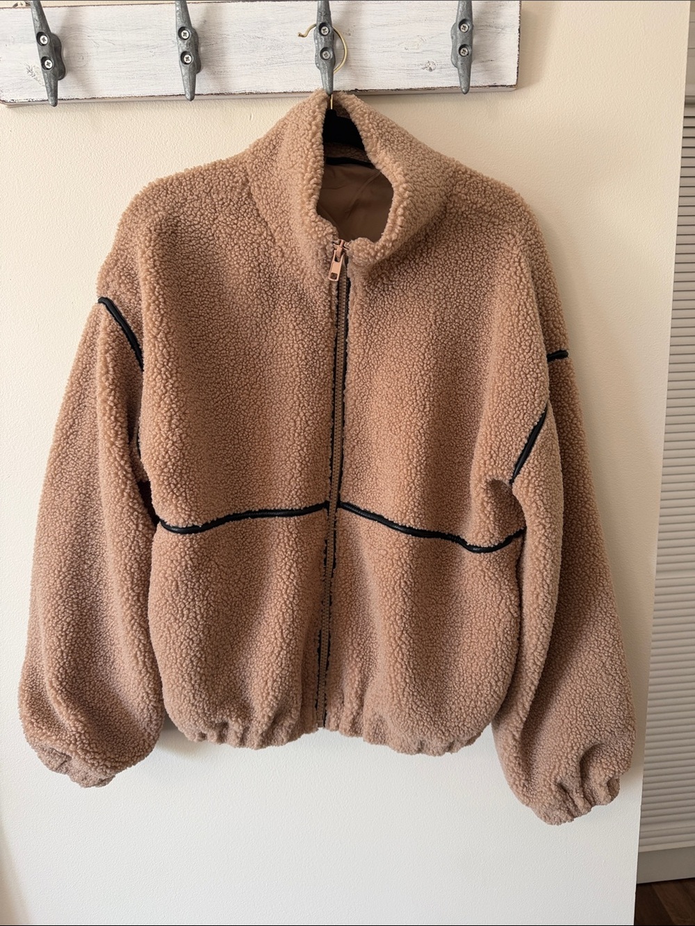 Vici Tan Sherpa Zip Jacket with Black Trim